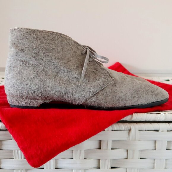 Christian Louboutin Grey Pony Hair Lace-Up Boots Designer Red Sole Ankle Booties - Picture 16 of 16